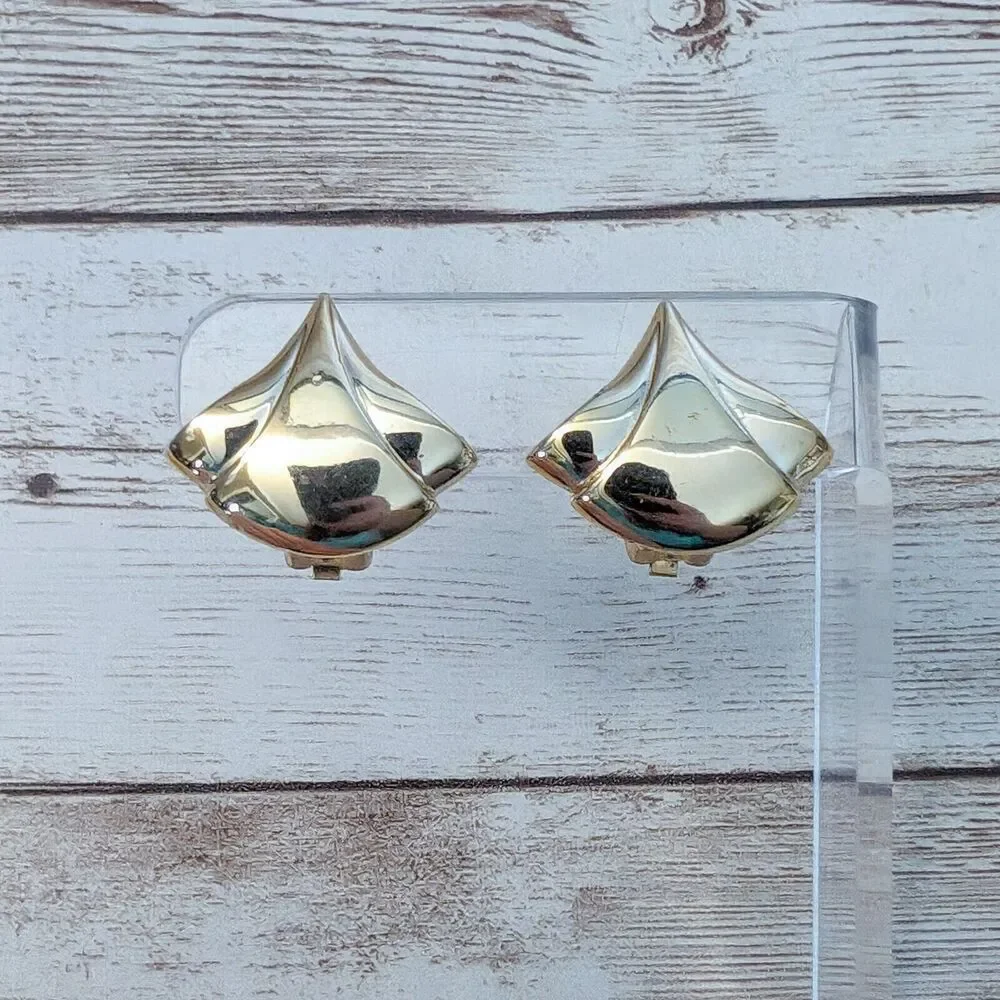 Vintage Clip On Earrings - Fancy Flourish Like Light Gold Tone - Some Marks